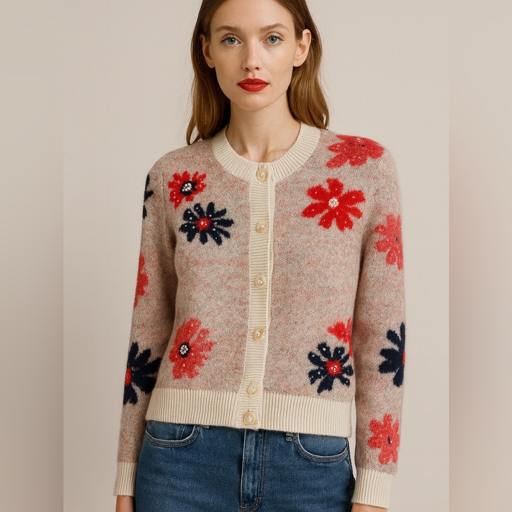 441. Floral Embellished  Cardigan Sweater cute